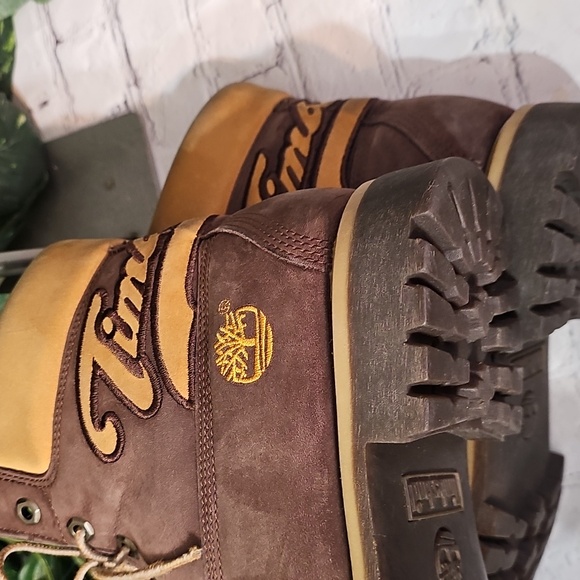 Timberland Heel Stitched Emblem Brown Leather Boots 11M - Picture 9 of 13